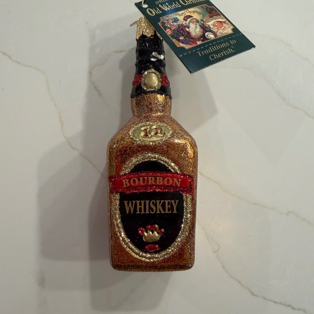Old World Christmas Bourbon Whiskey Bottle Glass Ornament 32147 Glitter New Tag